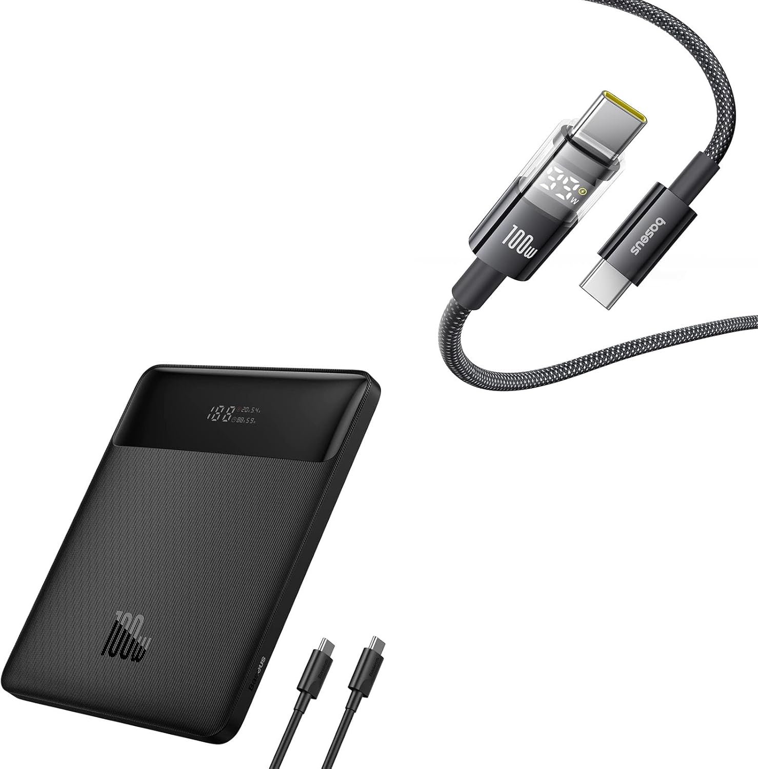 Baseus USB C Cable, 100W 5A Fast Charging USB C Charger Cable with LED Display, Zinc Alloy Nylon Braided USB C to USB C Image 3