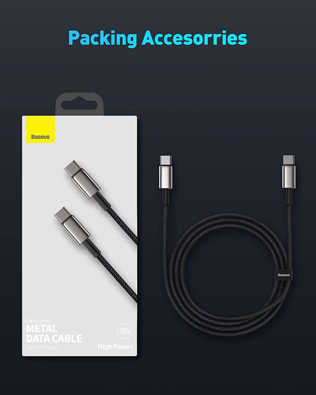 Baseus USB C Cable, 100W 5A Fast Charging USB C Charger Cable with LED Display, Zinc Alloy Nylon Braided USB C to USB C Image 4