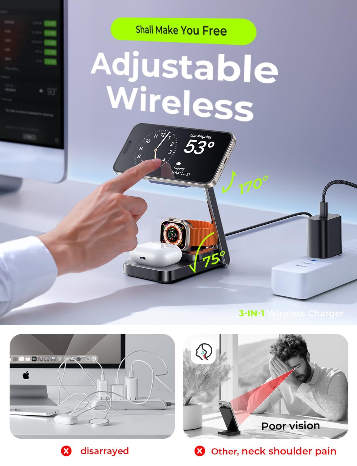 LISEN for MagSafe Charger Stand for iPhone and Apple Watch Charging Station Image 4