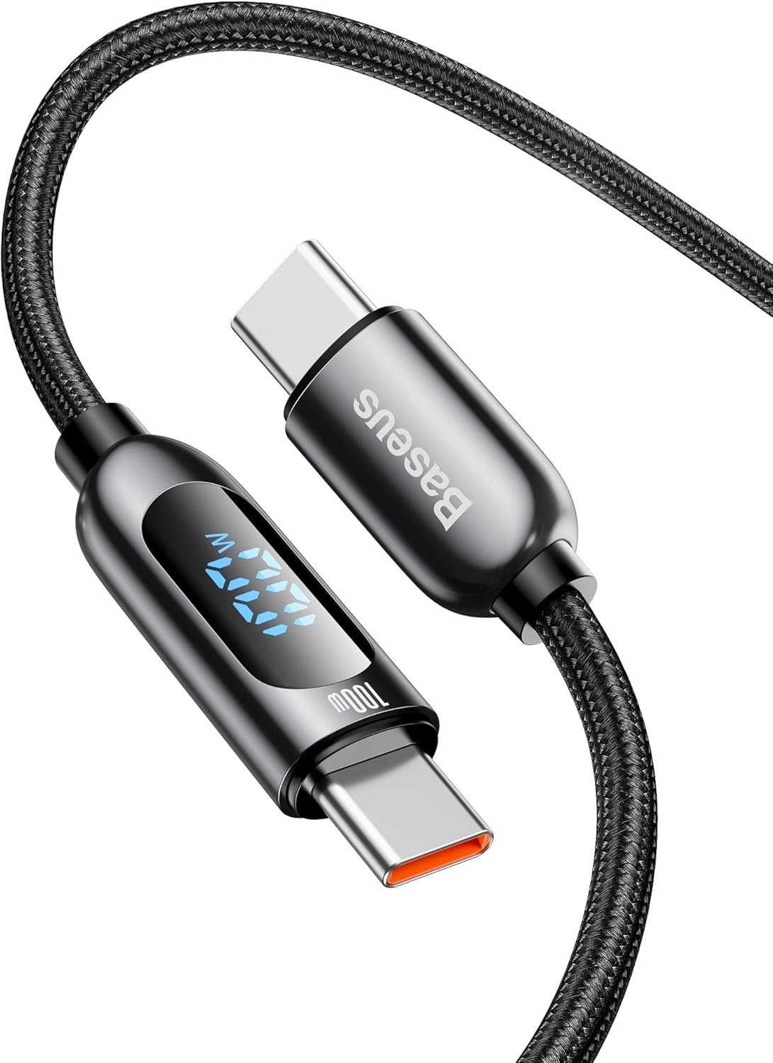Baseus USB C Cable, 100W 5A Fast Charging USB C Charger Cable with LED Display, Zinc Alloy Nylon Braided USB C to USB C Image 1