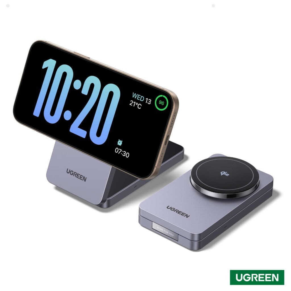 UGREEN Qi2 15W MagFlow Wireless Charger, 2-in-1 MagSafe Fast Charging Station, Foldable Charger Stand for iPhone 16/15/14/13/12 Series Image 3