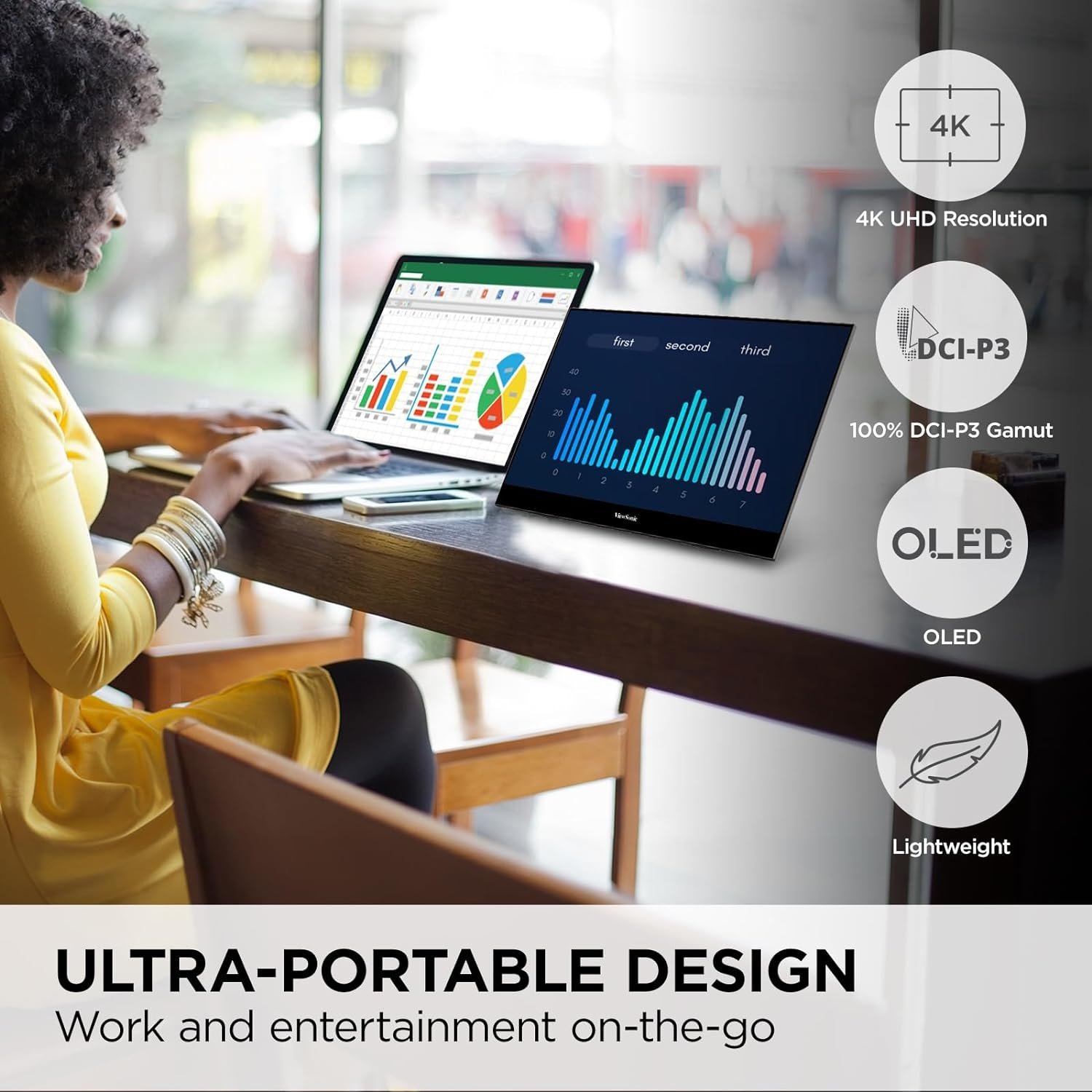 ViewSonic VX1655-4K-OLED 15.6 Inch 4K UHD Portable OLED Monitor Image 3