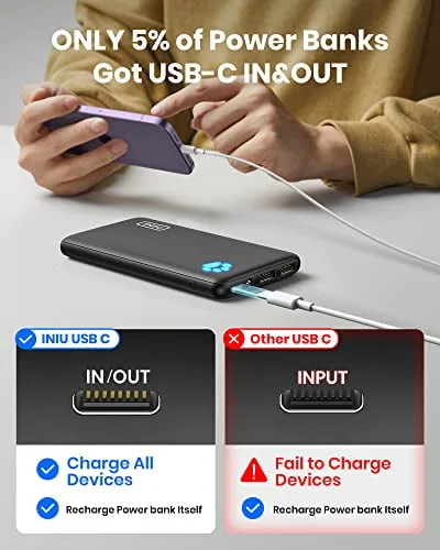 INIU 10000mAh Portable Charger - detail closeup
