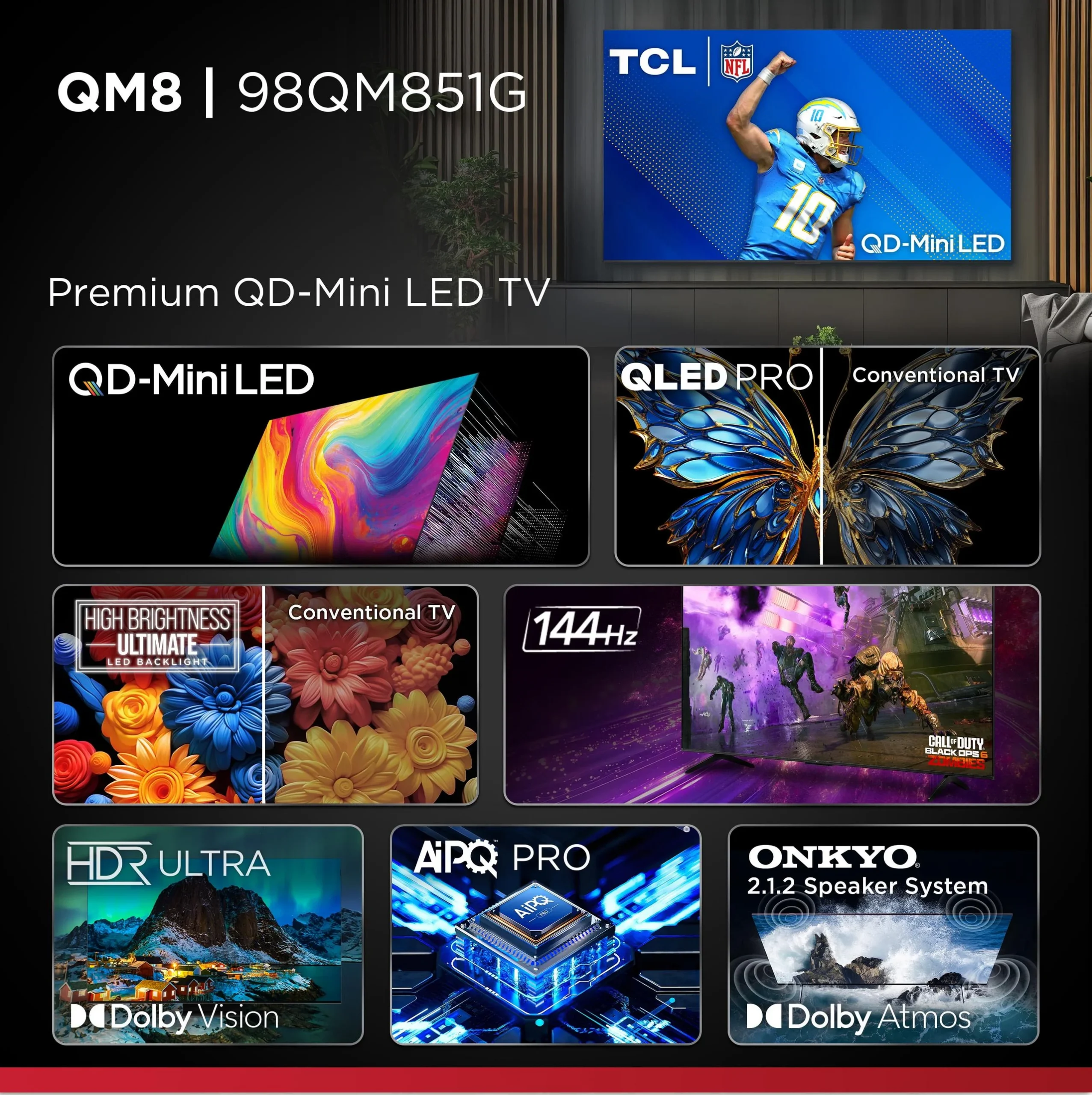 TCL QM8 Mini-LED 4K TV - side profile TCL QM8 Mini-LED 4K TV - side profile