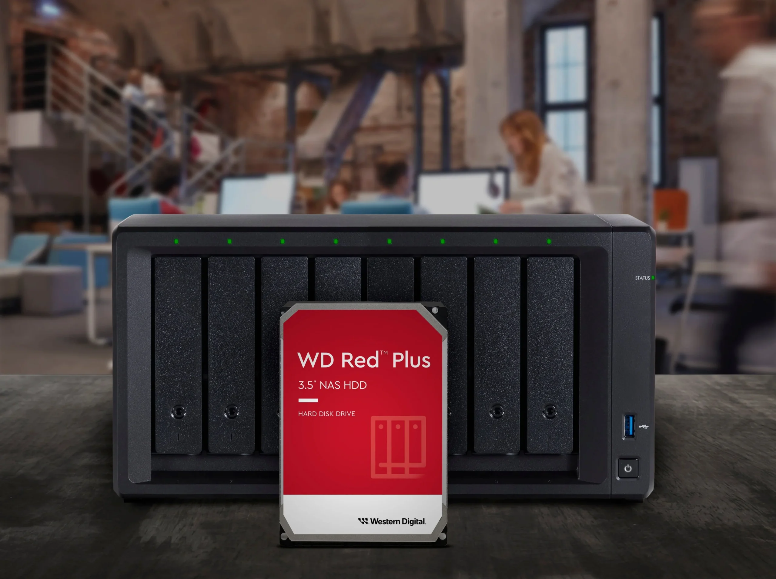 WD Red Plus NAS HDD - front design view WD Red Plus NAS HDD - front design view