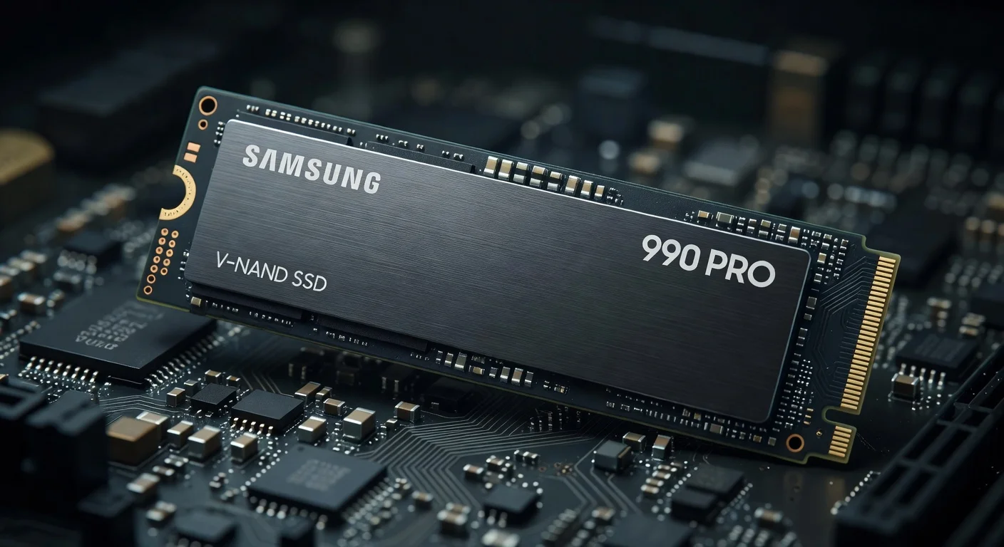 Samsung 990 PRO 4TB NVMe SSD - detail closeup Samsung 990 PRO 4TB NVMe SSD - detail closeup
