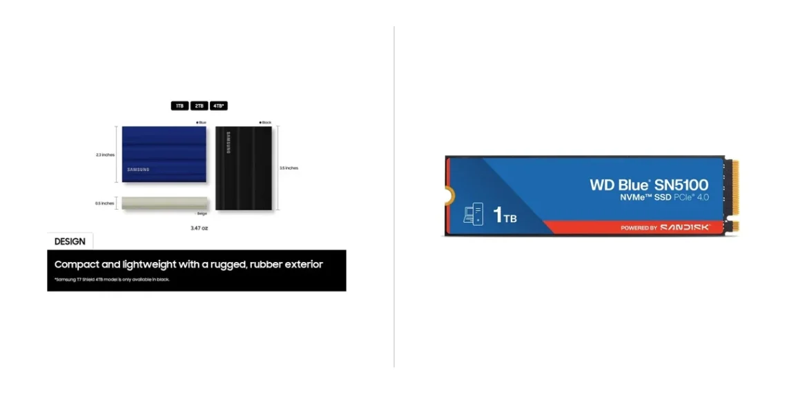 Comparison: Samsung T7 Shield vs. WD Blue SN5100 — side-by-side comparison