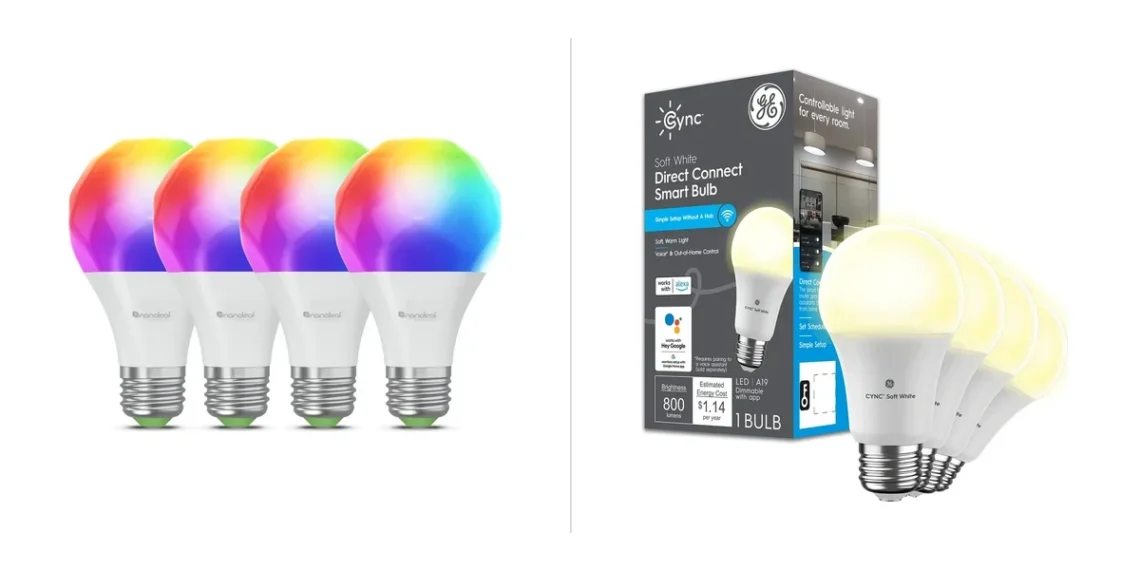 Comparison: Nanoleaf Essentials Matter A19 Bulb vs. GE Cync A19 Smart LED Bulb — side-by-side comparison